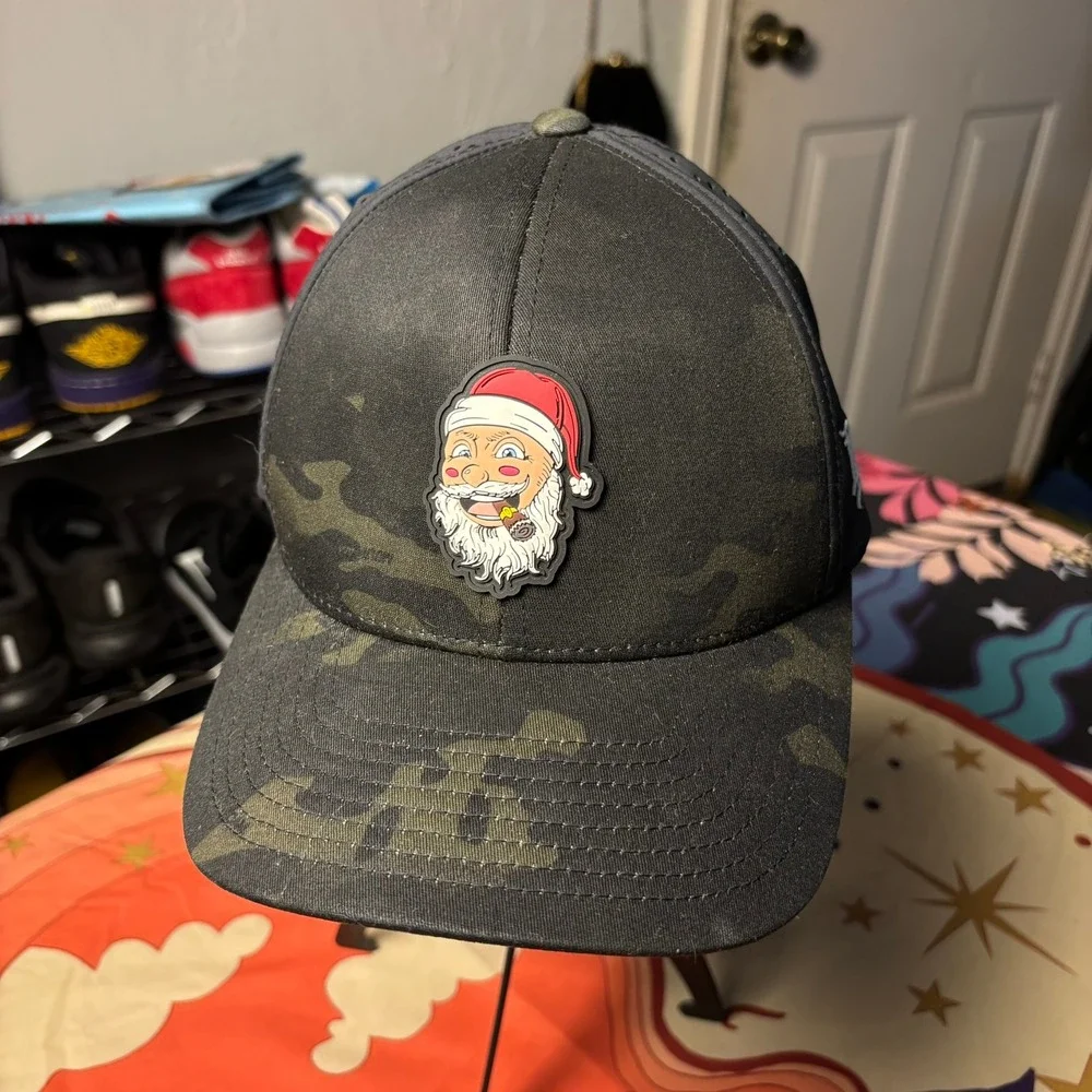 Branded Bills Style 500 Performance Hat Black Camo Smoking Santa Flexfit 110 Cap